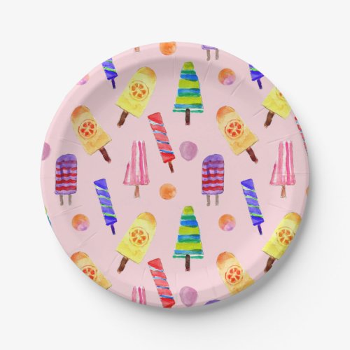 Hand_Painted Watercolor Popsicles Summer Party Paper Plates