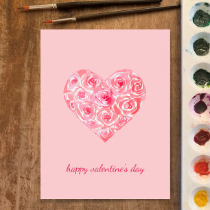 Hand painted watercolor roses heart Valentines day Holiday Postcard