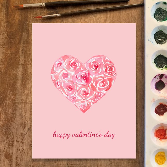 Hand painted watercolor roses heart Valentines day Holiday Postcard (Personalize my hand painted watercolor roses in heart shape happy Valentines Day custom chic card
)