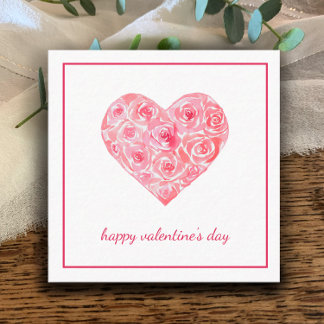 Hand Painted Watercolor Roses Heart Valentines Day Note Card