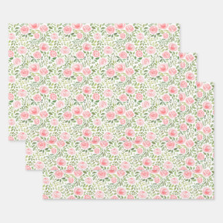 Hand Painted Watercolor Roses Wrapping Paper Sheets