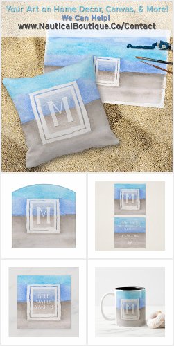 Hand-Painted Watercolor Sea and Sand Monogram