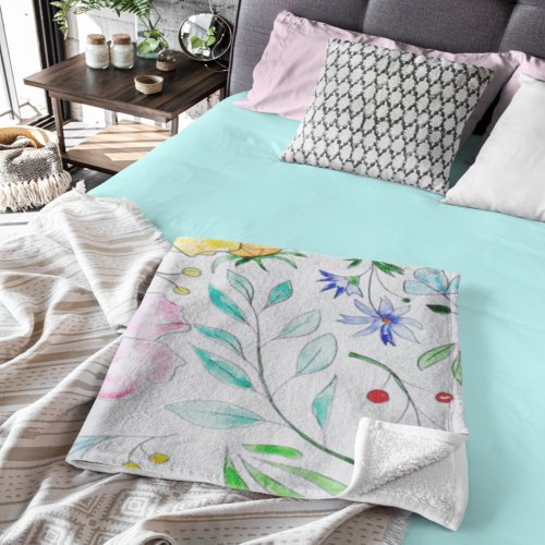 Hand Painted Watercolor Spring Flowers  Fleece Blanket