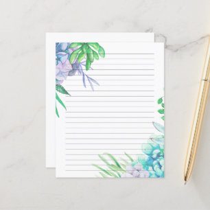 Hand Painted Watercolor Succulent Lined Paper