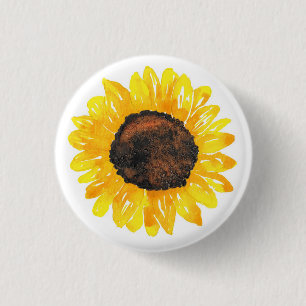 Hand Painted Watercolor Sunflower 2 Button