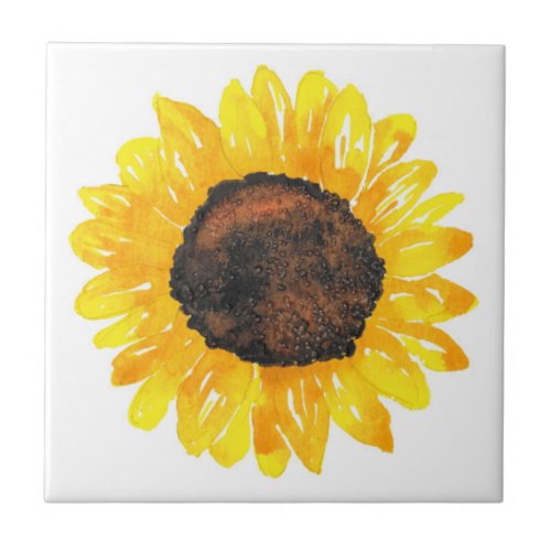 Hand Painted Watercolor Sunflower 2  Ceramic Tile