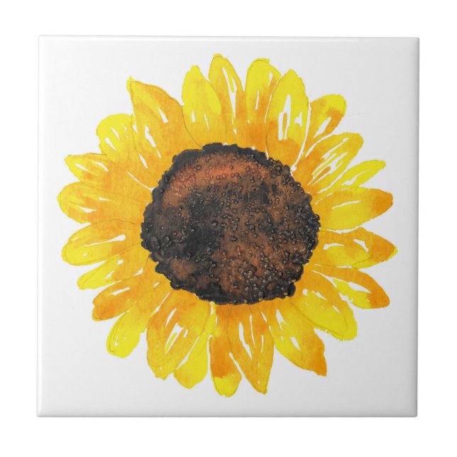 Hand Painted Watercolor Sunflower 2  Ceramic Tile (Front)