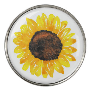 Hand Painted Watercolor Sunflower 2 Golf Ball Marker