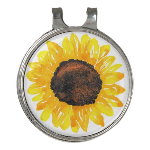 Hand Painted Watercolor Sunflower 2  Golf Hat Clip