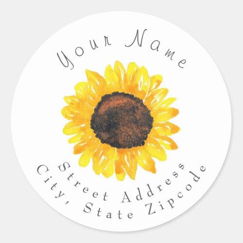 Hand Painted Watercolor Sunflower 2 Label