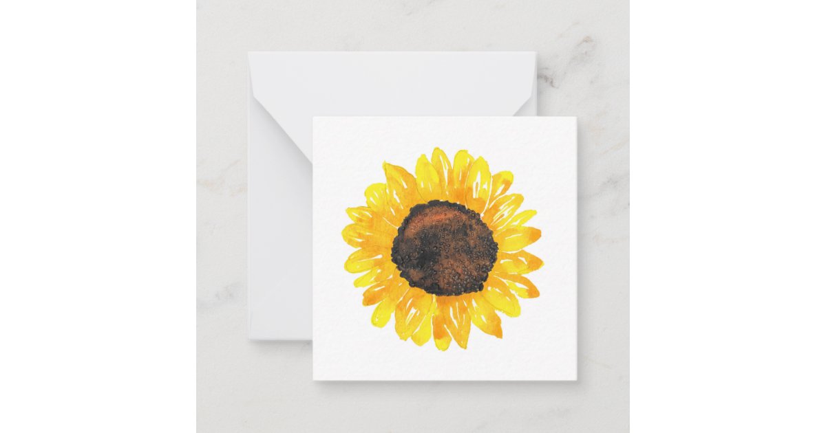 Hand Painted Watercolor Sunflower 2 Note Card | Zazzle