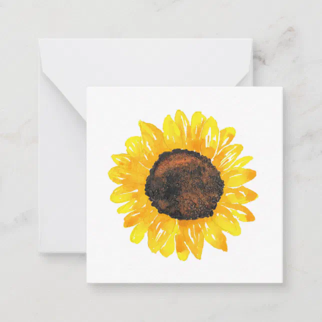 Hand Painted Watercolor Sunflower 2 Note Card | Zazzle