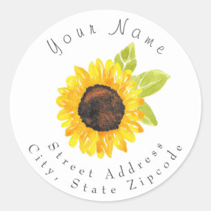 Hand Painted Watercolor Sunflower Address Label