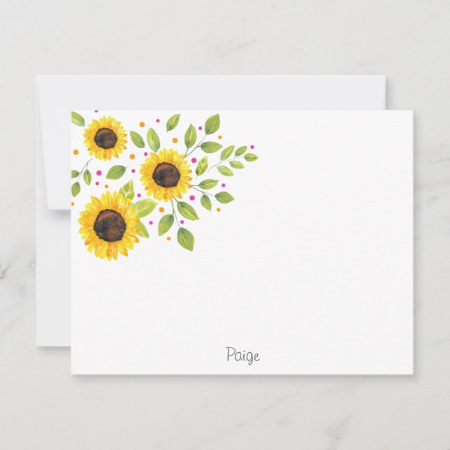Hand Painted Watercolor Sunflower Bouquet Note Card (Front)