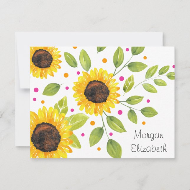 Hand Painted Watercolor Sunflower Bouquet  Note Card (Front)