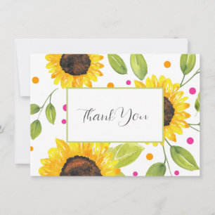 Hand Painted Watercolor Sunflower Bouquet  Thank You Card