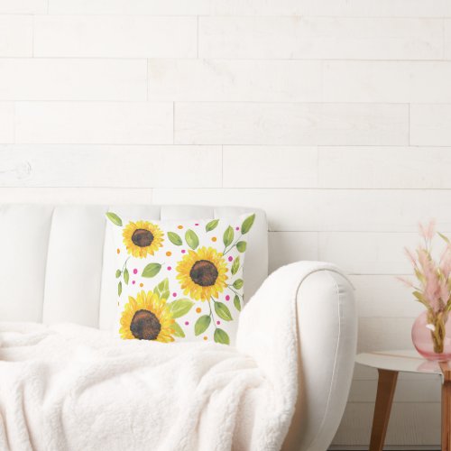 Hand Painted Watercolor Sunflower Bouquet Throw Pillow