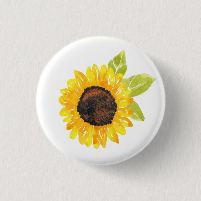 Hand Painted Watercolor Sunflower Button (Front)