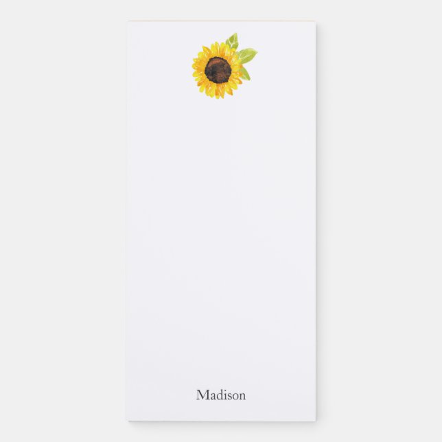 Hand Painted Watercolor Sunflower Magnetic Notepad (Front)
