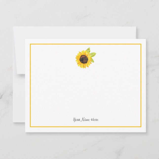 Hand Painted Watercolor Sunflower Note Card (Front)