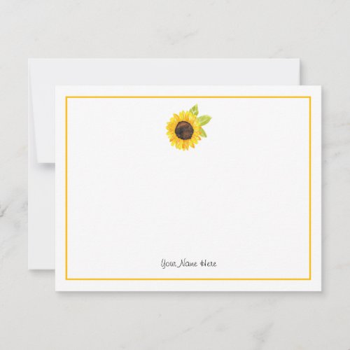 Hand Painted Watercolor Sunflower Note Card