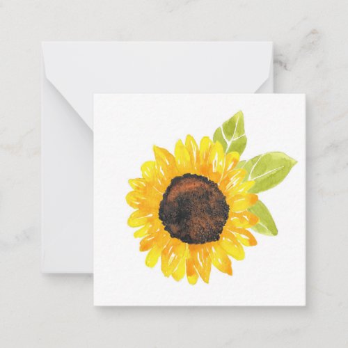 Hand Painted Watercolor Sunflower Note Card
