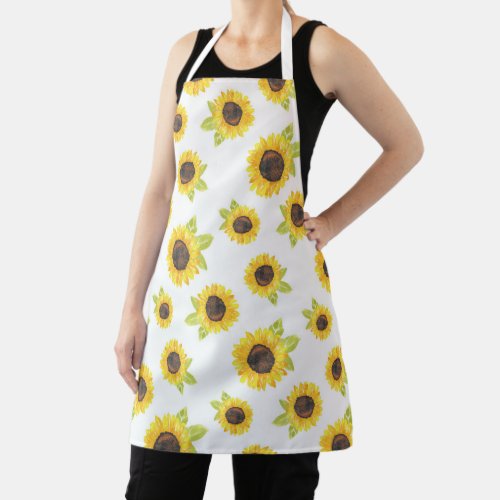 Hand Painted Watercolor Sunflower Pattern   Apron