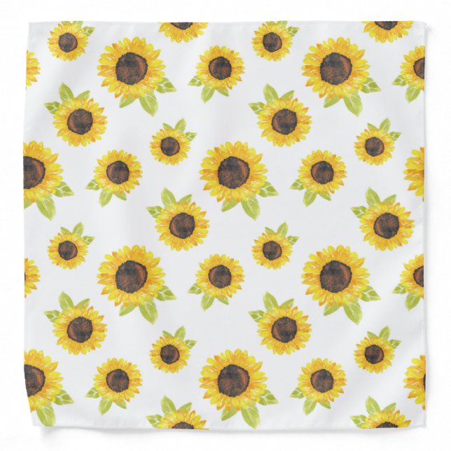 Hand Painted Watercolor Sunflower Pattern Bandana (Front)