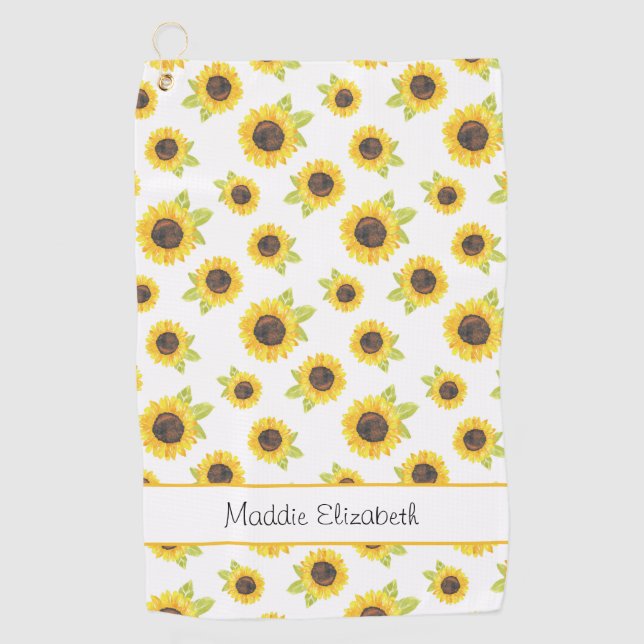Hand Painted Watercolor Sunflower Pattern Golf Towel (Front)