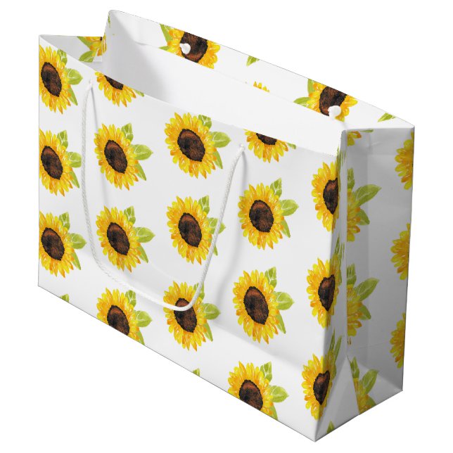 Hand Painted Watercolor Sunflower Pattern Large Gift Bag (Front Angled)