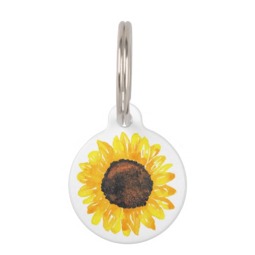 Hand Painted Watercolor Sunflower Pet ID Tag