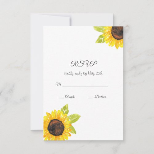 Hand Painted Watercolor Sunflower RSVP Card