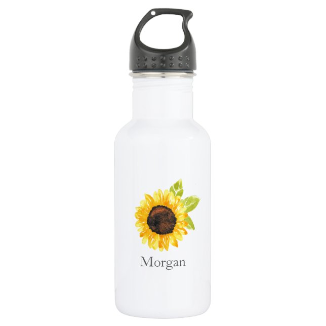 Hand Painted Watercolor Sunflower Stainless Steel Water Bottle (Front)