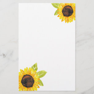 Hand Painted Watercolor Sunflower Stationery