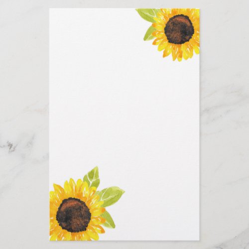 Hand Painted Watercolor Sunflower Stationery