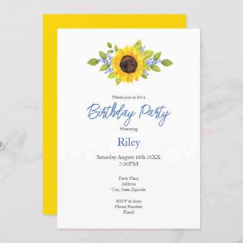 Hand Painted Watercolor Sunflower Swag Invitation