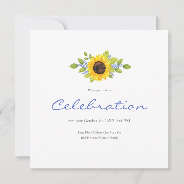 Hand Painted Watercolor Sunflower Swag Invitation (Front)
