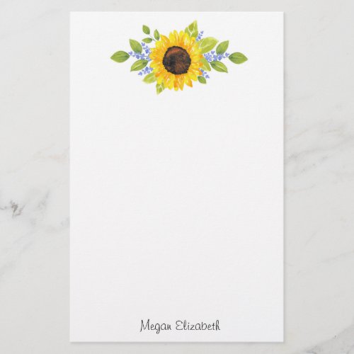 Hand Painted Watercolor Sunflower Swag Stationery