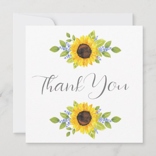 Hand Painted Watercolor Sunflower Swag Thank You Card