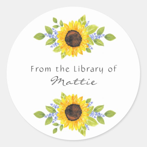 Hand Painted Watercolor Sunflower Swags Classic Round Sticker