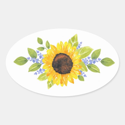 Hand Painted Watercolor Sunflower Swags  Oval Sticker