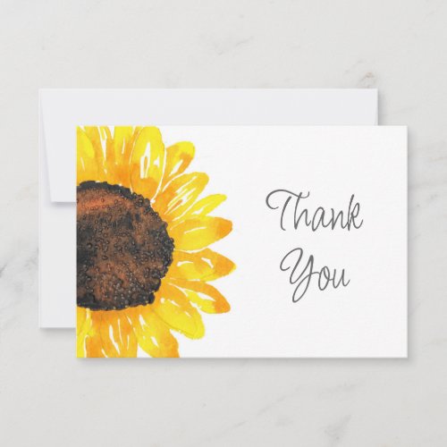 Hand Painted Watercolor Sunflower Thank You Card