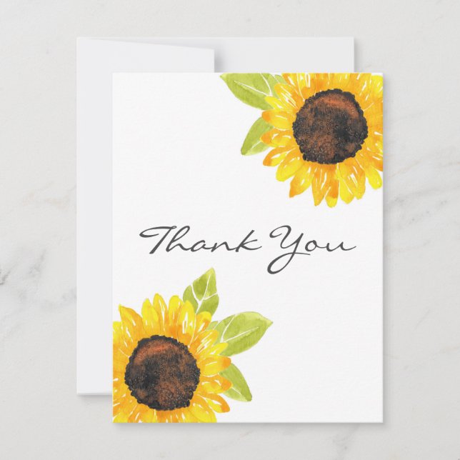 Hand Painted Watercolor Sunflower Thank You Card (Front)