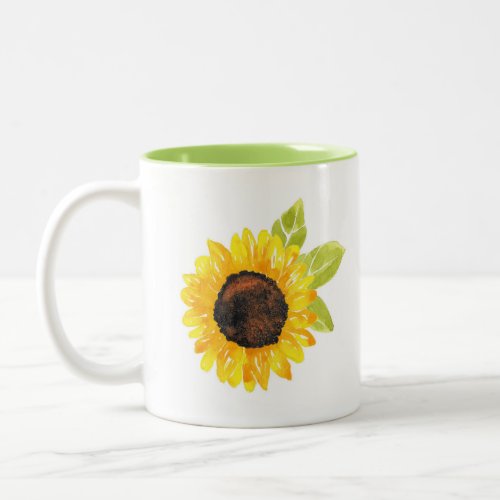 Hand Painted Watercolor Sunflower Two_Tone Coffee Mug