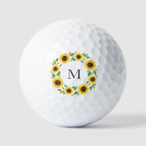 Hand Painted Watercolor Sunflower Wreath Golf Ball