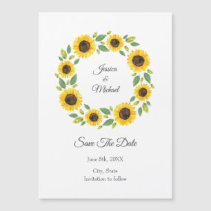 Hand Painted Watercolor Sunflower Wreath  Magnetic Invitation