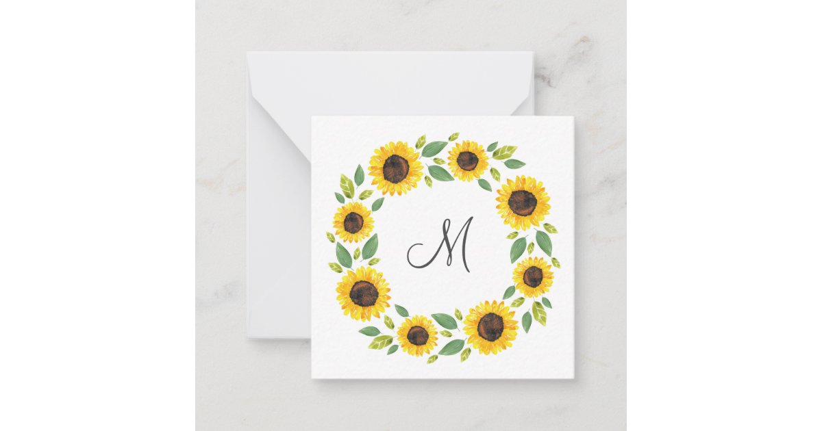 Hand Painted Watercolor Sunflower Wreath Note Card | Zazzle