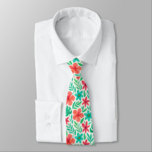 Hand-painted Watercolor Tropical Flowers Neck Tie