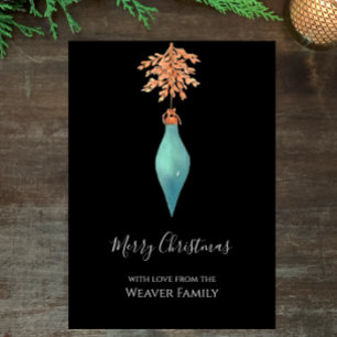 Hand Painted Watercolor Turquoise Christmas Bauble Holiday Card