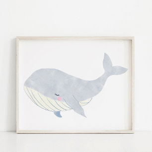 Hand-Painted Watercolor Whale Nursery Art Poster
